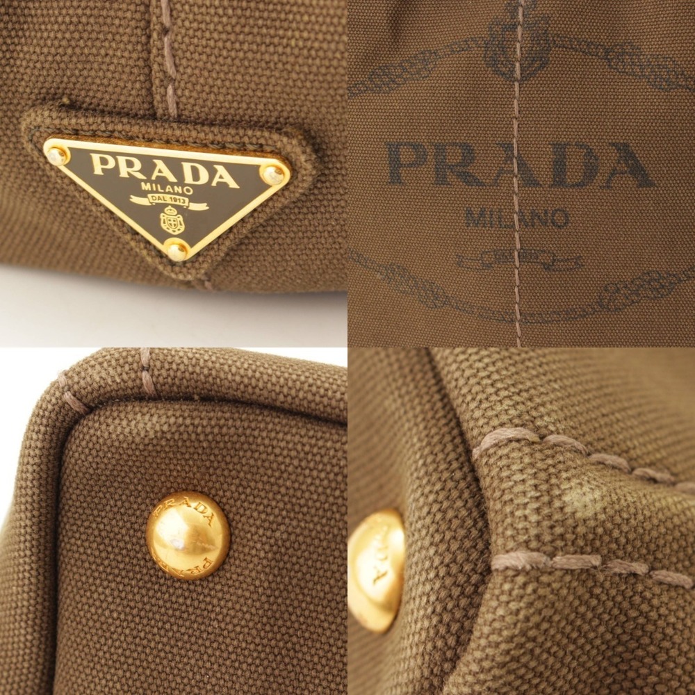 Prada Canapa Canvas Tote Bag Handbag Khaki Green - Picture 8 of 10